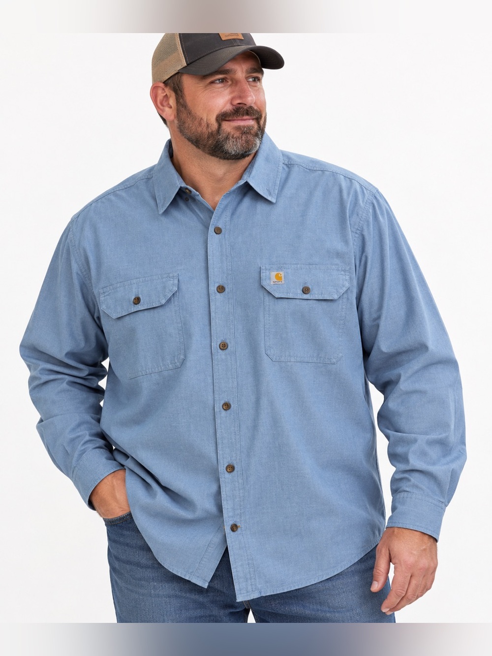 Carhartt S202 CBL 2XL Blue Chambray Long Sleeve Work Shirt Relaxed Fit Cotton